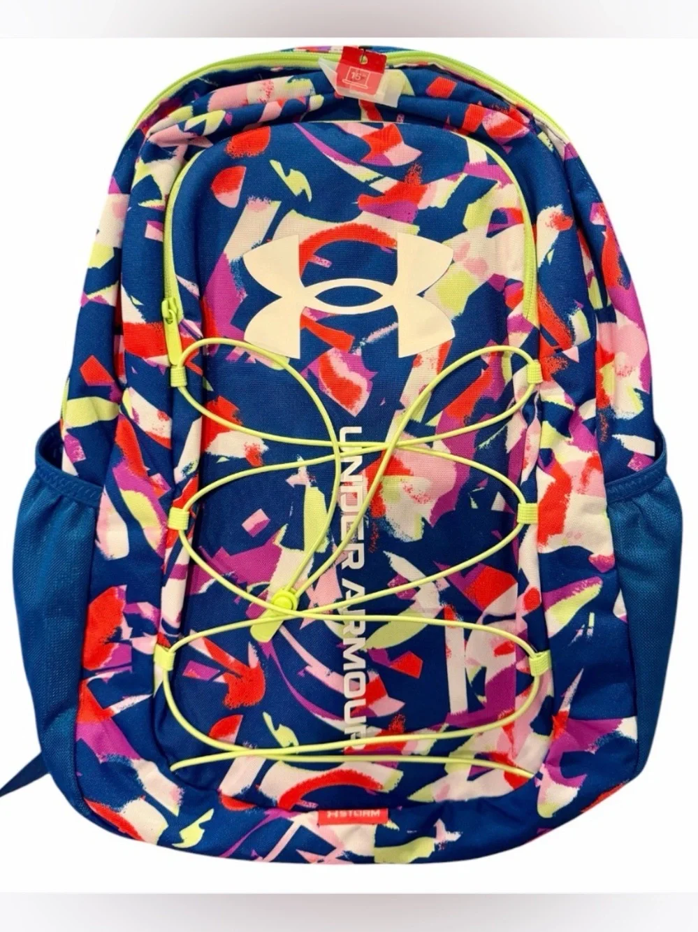 Under Armour Hustle Sport Backpack Multicolor Abstract Neon Green Bungee NWT